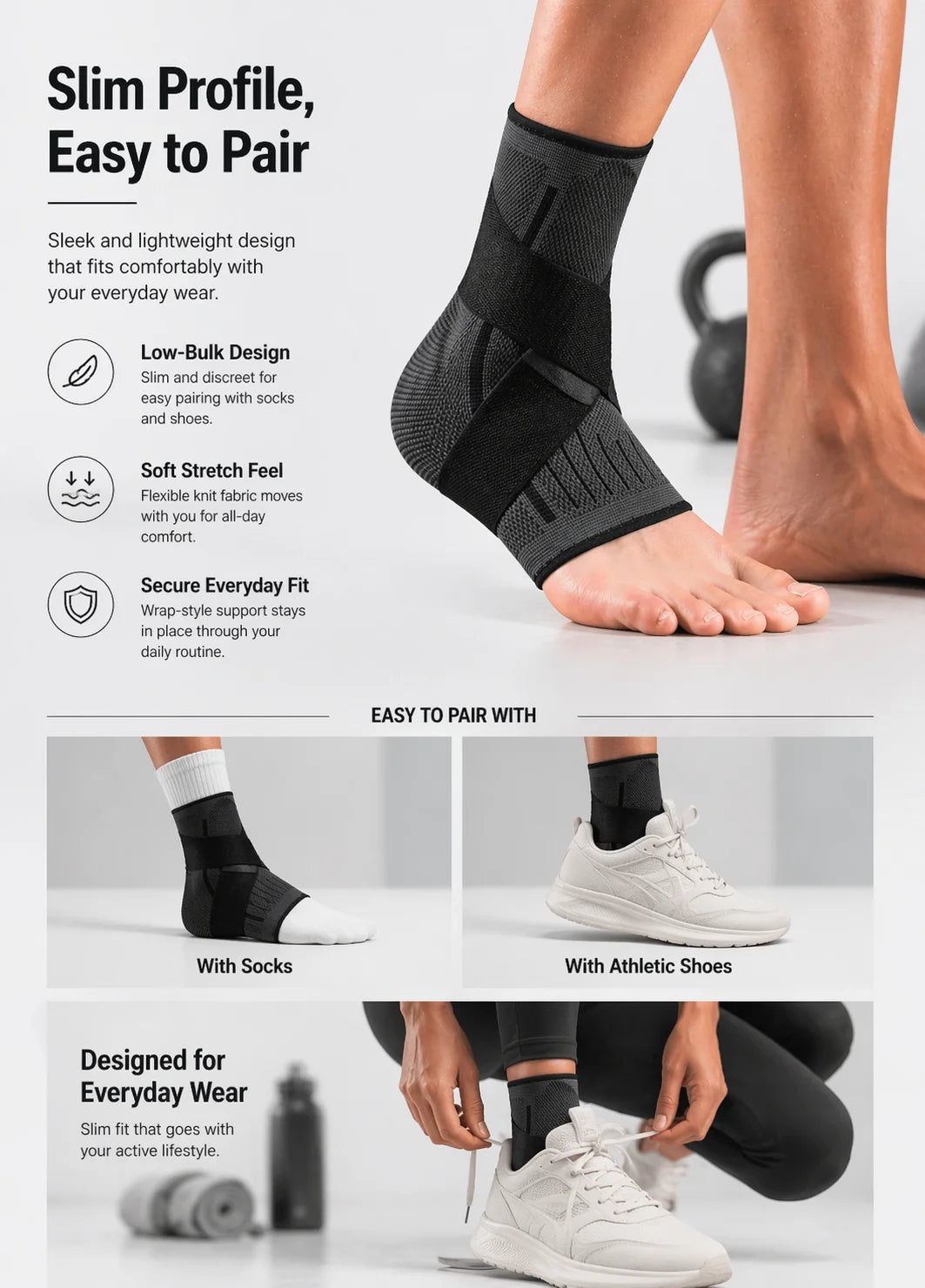 Ankle Support Brace with Adjustable Wrap Breathable Knit Compression Sleeve for Sports Workout Running Walking Fitness Daily Wea