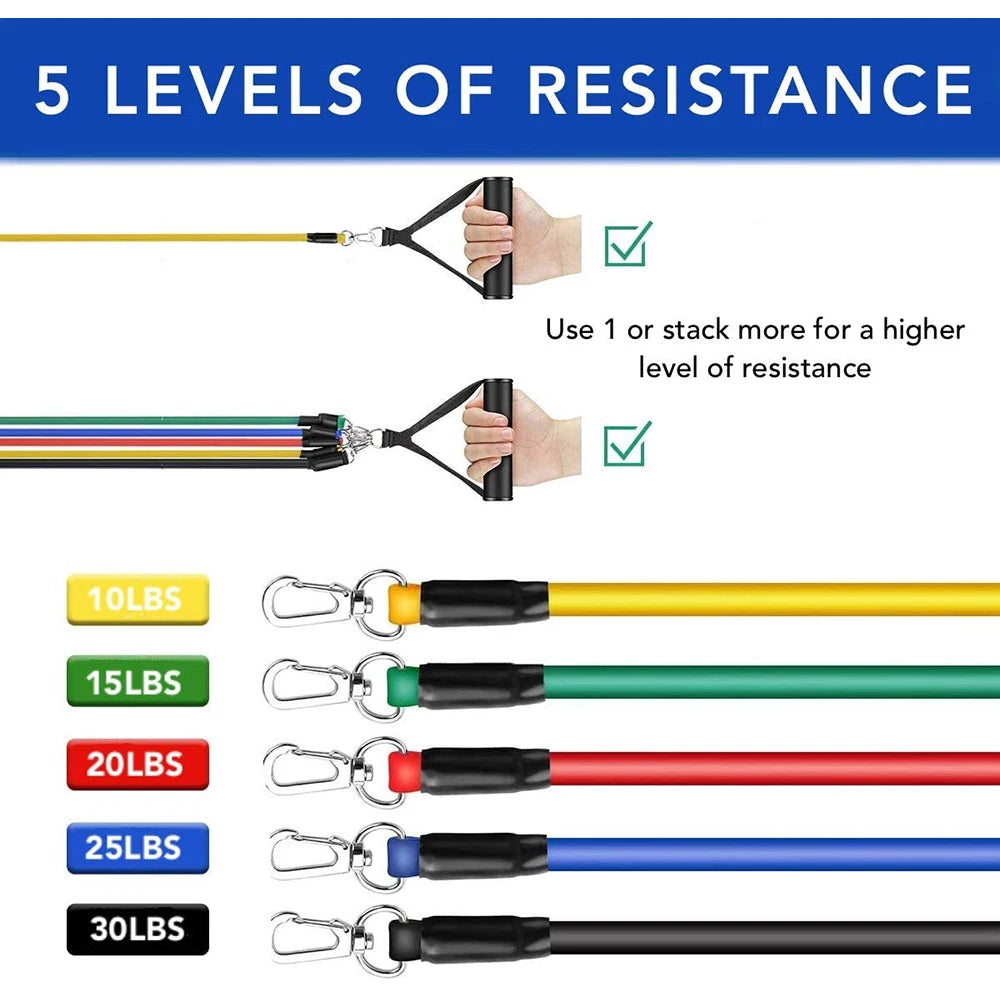 Exercise Resistance Bands Set Up to 115 lbs Fitness Stretch Workout Bands with 5 Fitness Tubes Home Gym Yoga Equipment Men Women