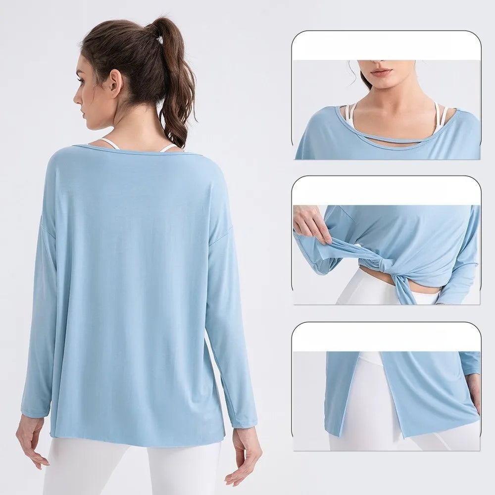 Women Cool Long Sleeve Yoga Cover Up Loose Breathable Fitness Workout Tops for Pilates