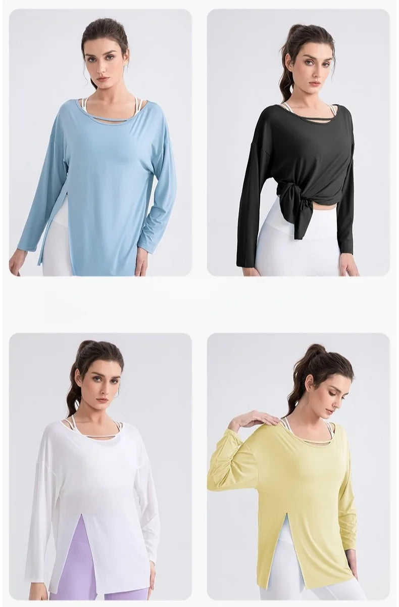 Women Cool Long Sleeve Yoga Cover Up Loose Breathable Fitness Workout Tops for Pilates