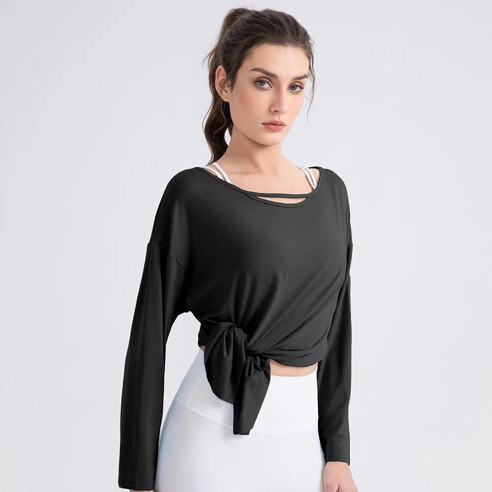 Women Cool Long Sleeve Yoga Cover Up Loose Breathable Fitness Workout Tops for Pilates