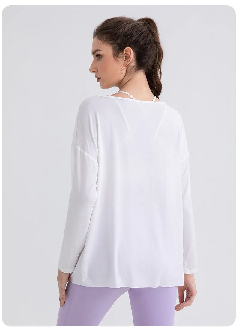 Women Cool Long Sleeve Yoga Cover Up Loose Breathable Fitness Workout Tops for Pilates