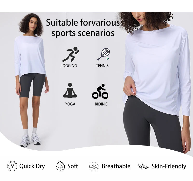 Yoga Long Sleeve Workout Top Running Clothes Physical Shirts & Blouses Top Fitness Loose T-shirt Clothing Sportswear Woman Gym