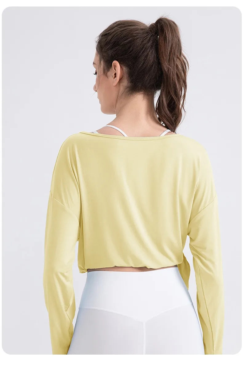 Women Cool Long Sleeve Yoga Cover Up Loose Breathable Fitness Workout Tops for Pilates