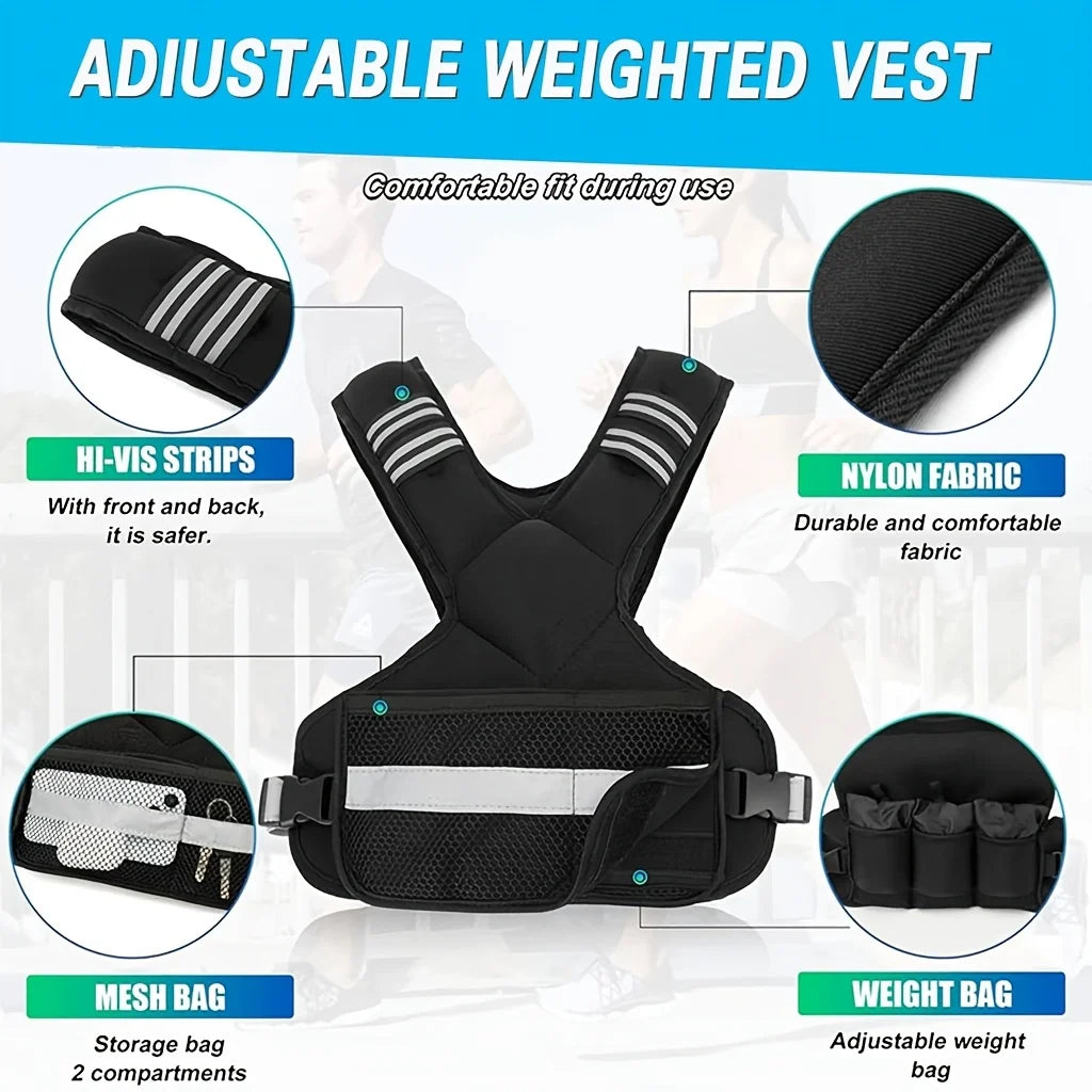 Adjustable Weight Vest 4-10lb,with 6 Weights and Reflective Strips for Strength Training