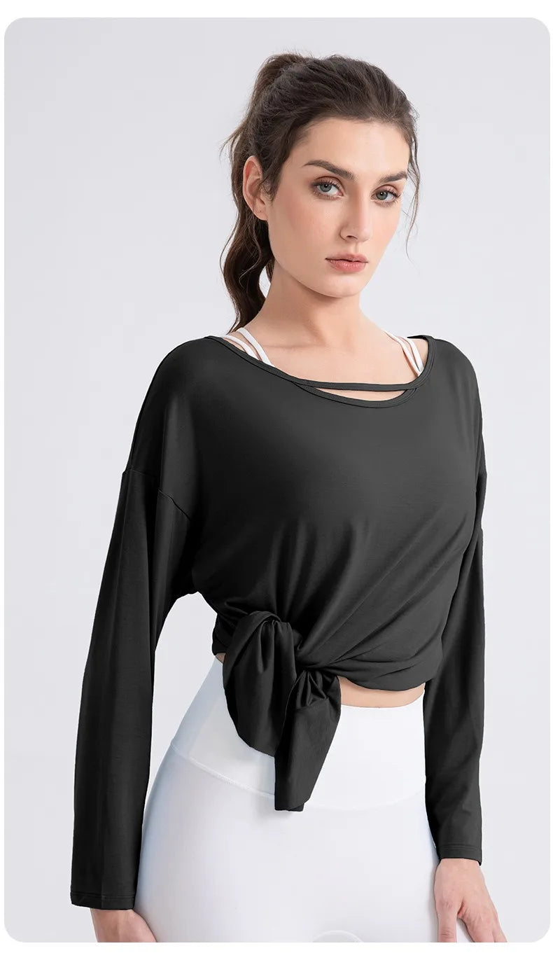 Women Cool Long Sleeve Yoga Cover Up Loose Breathable Fitness Workout Tops for Pilates