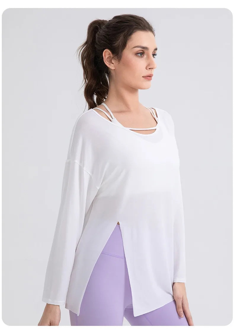Women Cool Long Sleeve Yoga Cover Up Loose Breathable Fitness Workout Tops for Pilates