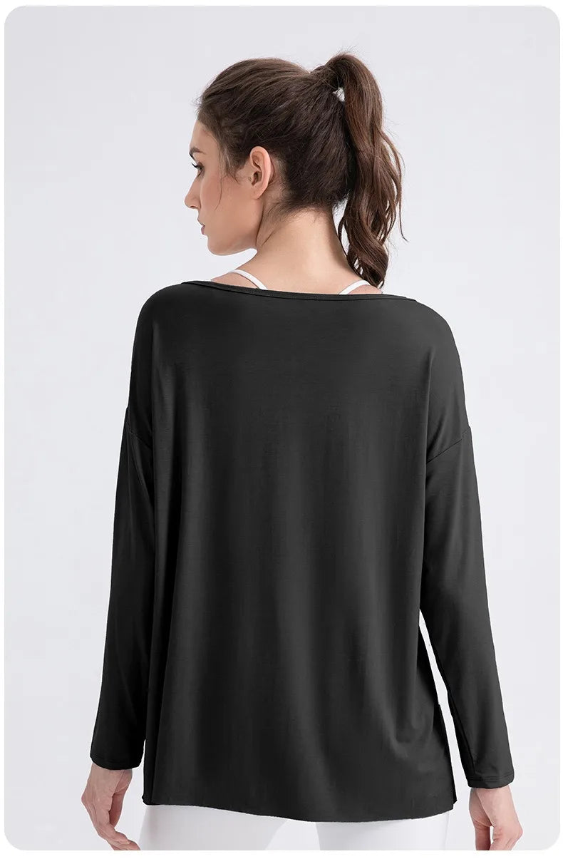 Women Cool Long Sleeve Yoga Cover Up Loose Breathable Fitness Workout Tops for Pilates