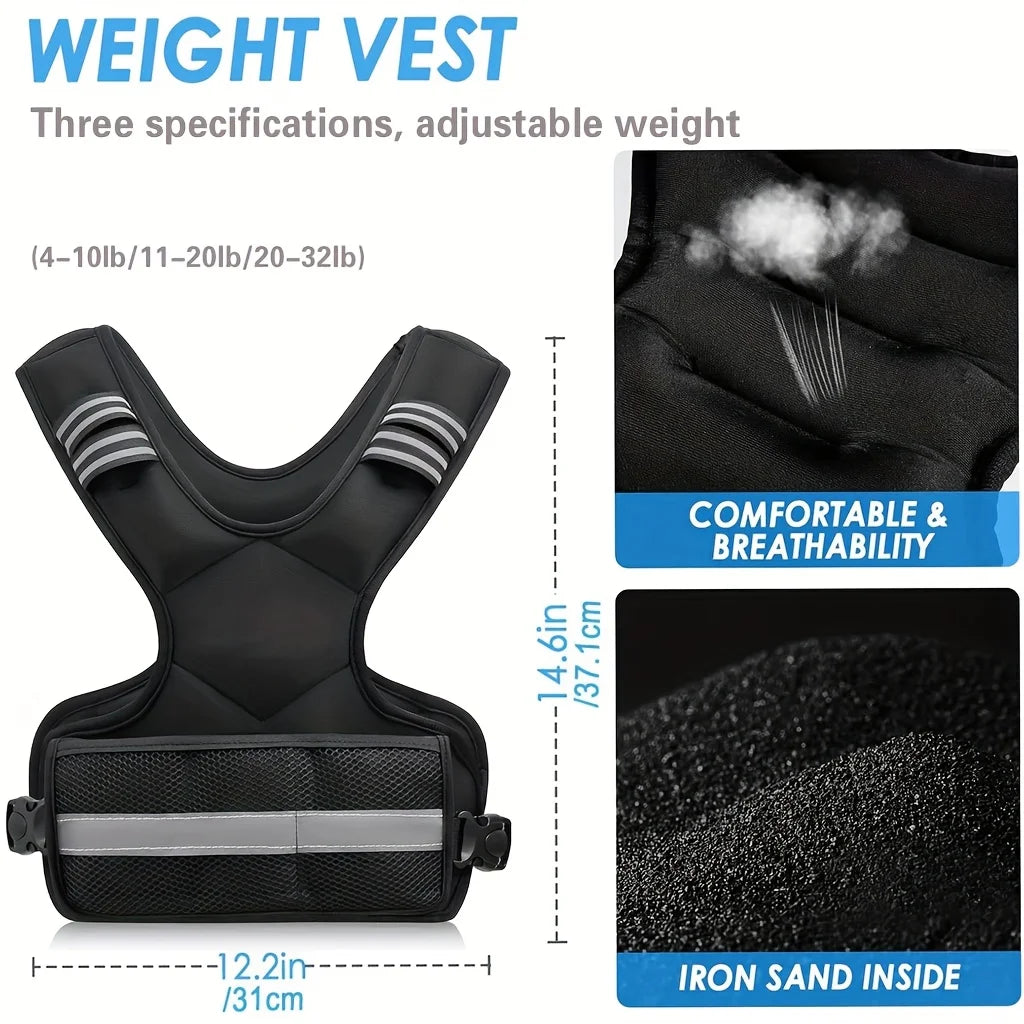 Adjustable Weight Vest 4-10lb,with 6 Weights and Reflective Strips for Strength Training