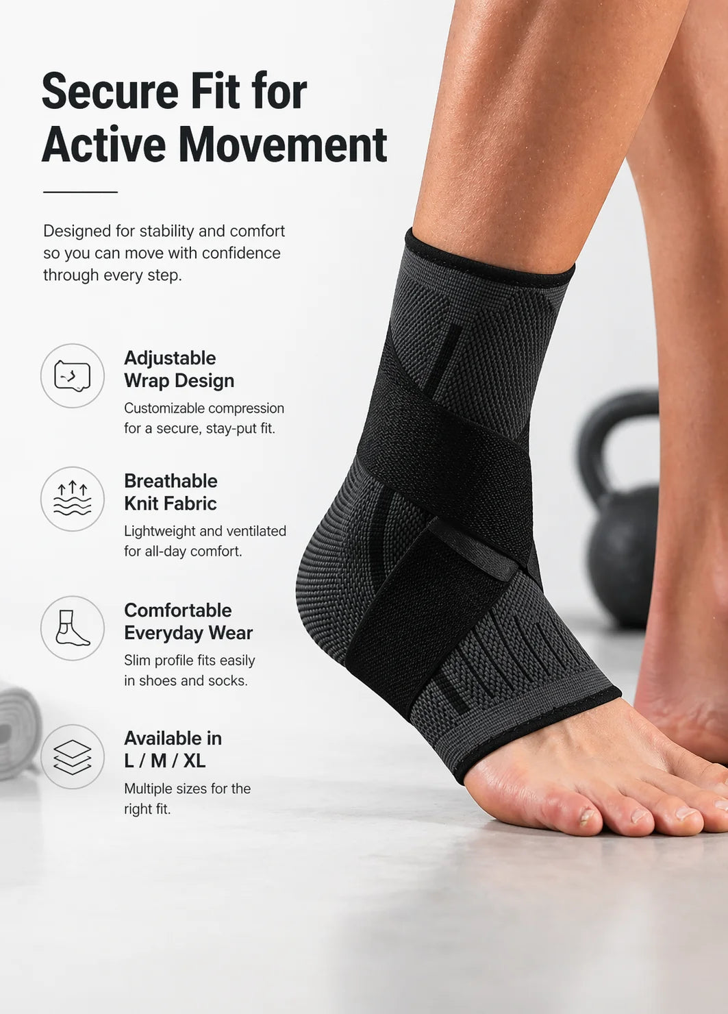 Ankle Support Brace with Adjustable Wrap Breathable Knit Compression Sleeve for Sports Workout Running Walking Fitness Daily Wea