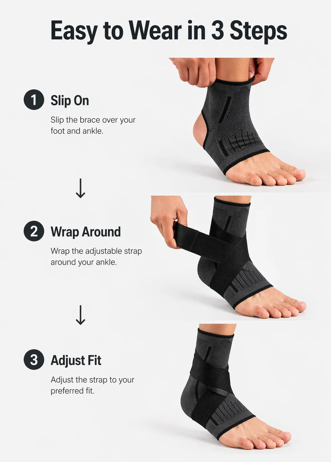 Ankle Support Brace with Adjustable Wrap Breathable Knit Compression Sleeve for Sports Workout Running Walking Fitness Daily Wea
