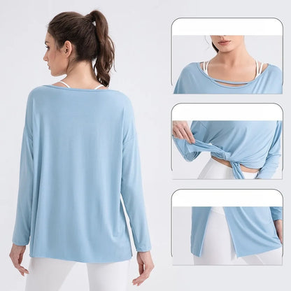 Women Cool Long Sleeve Yoga Cover Up Loose Breathable Fitness Workout Tops for Pilates
