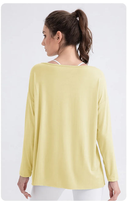Women Cool Long Sleeve Yoga Cover Up Loose Breathable Fitness Workout Tops for Pilates