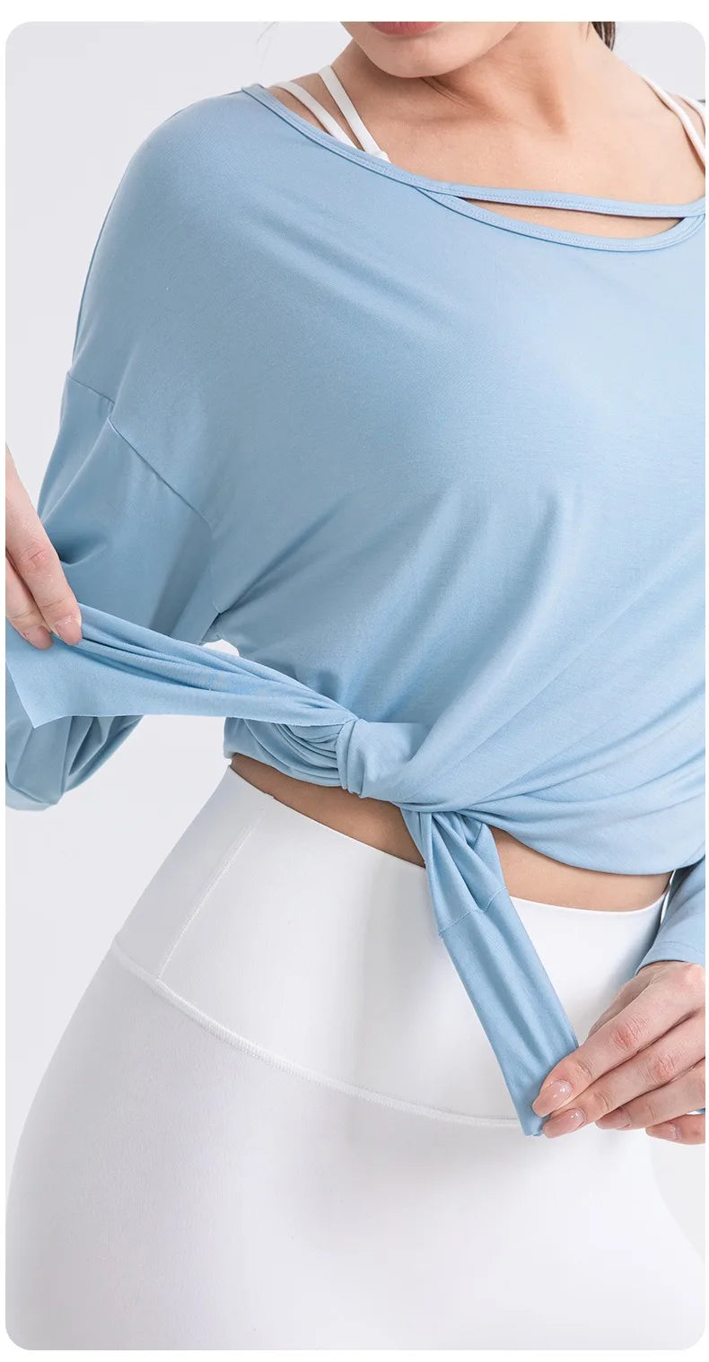 Women Cool Long Sleeve Yoga Cover Up Loose Breathable Fitness Workout Tops for Pilates