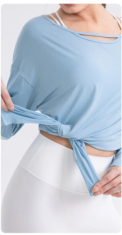 Women Cool Long Sleeve Yoga Cover Up Loose Breathable Fitness Workout Tops for Pilates