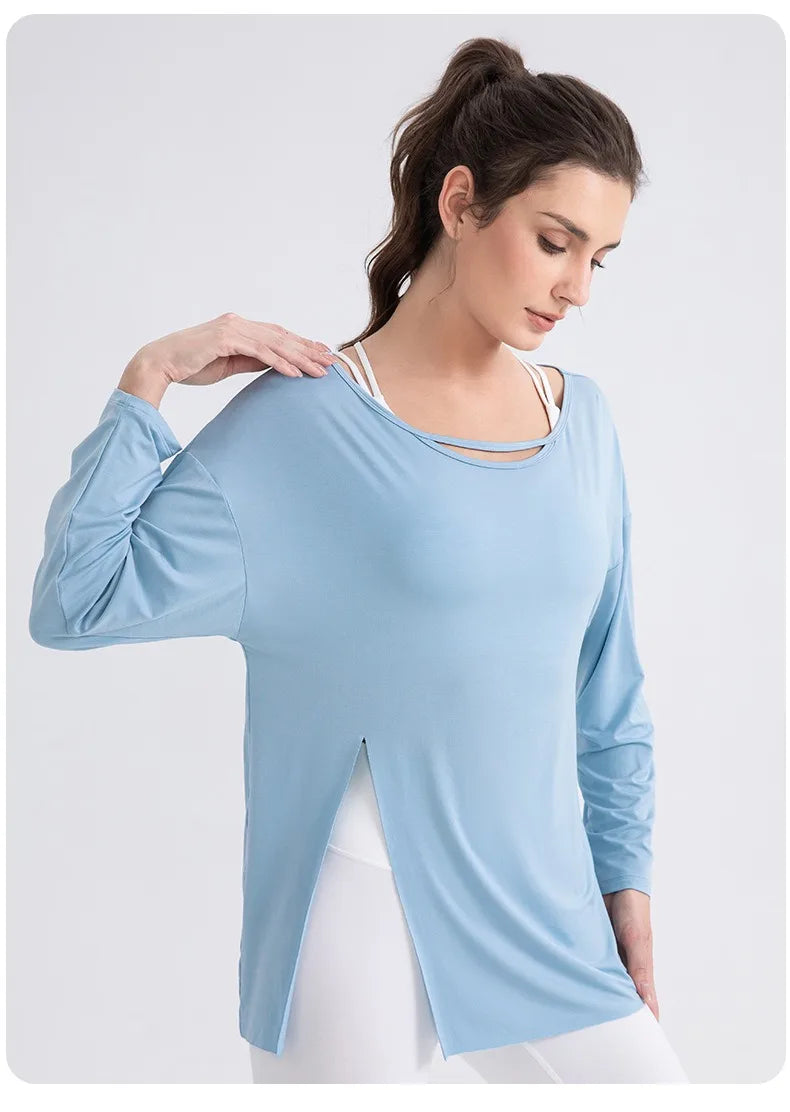 Women Cool Long Sleeve Yoga Cover Up Loose Breathable Fitness Workout Tops for Pilates