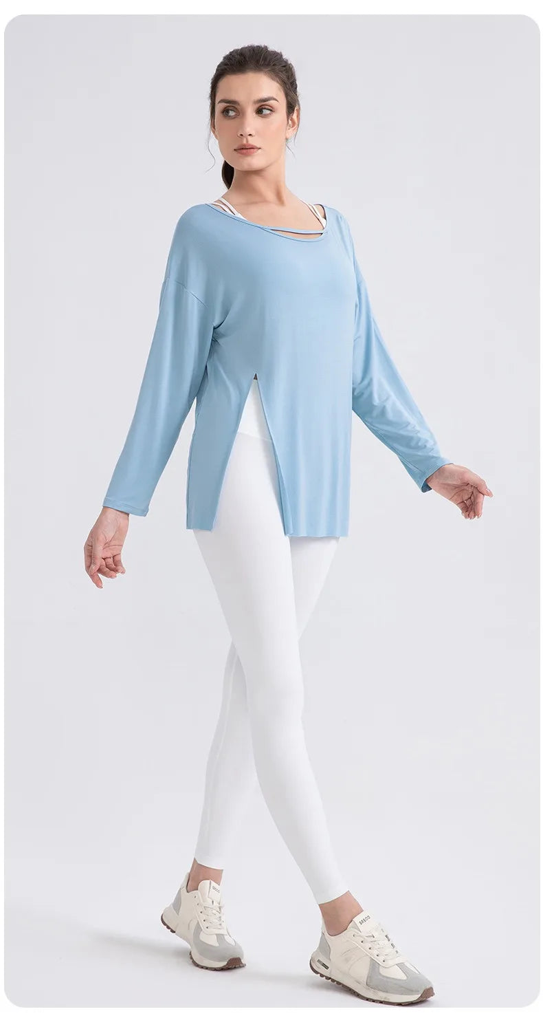 Women Cool Long Sleeve Yoga Cover Up Loose Breathable Fitness Workout Tops for Pilates