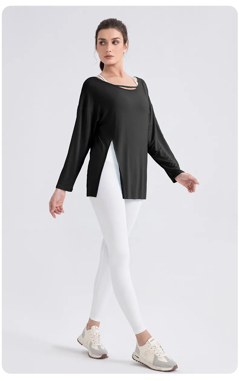 Women Cool Long Sleeve Yoga Cover Up Loose Breathable Fitness Workout Tops for Pilates