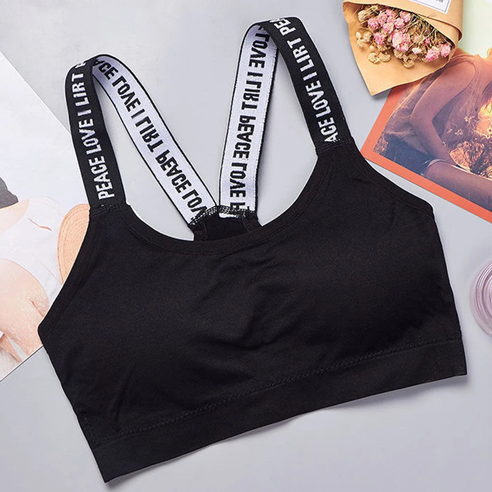 Sports underwear Women Yoga Fitness Seamless Crop Top Wide Letter Straps Comfortable Workout Activewear