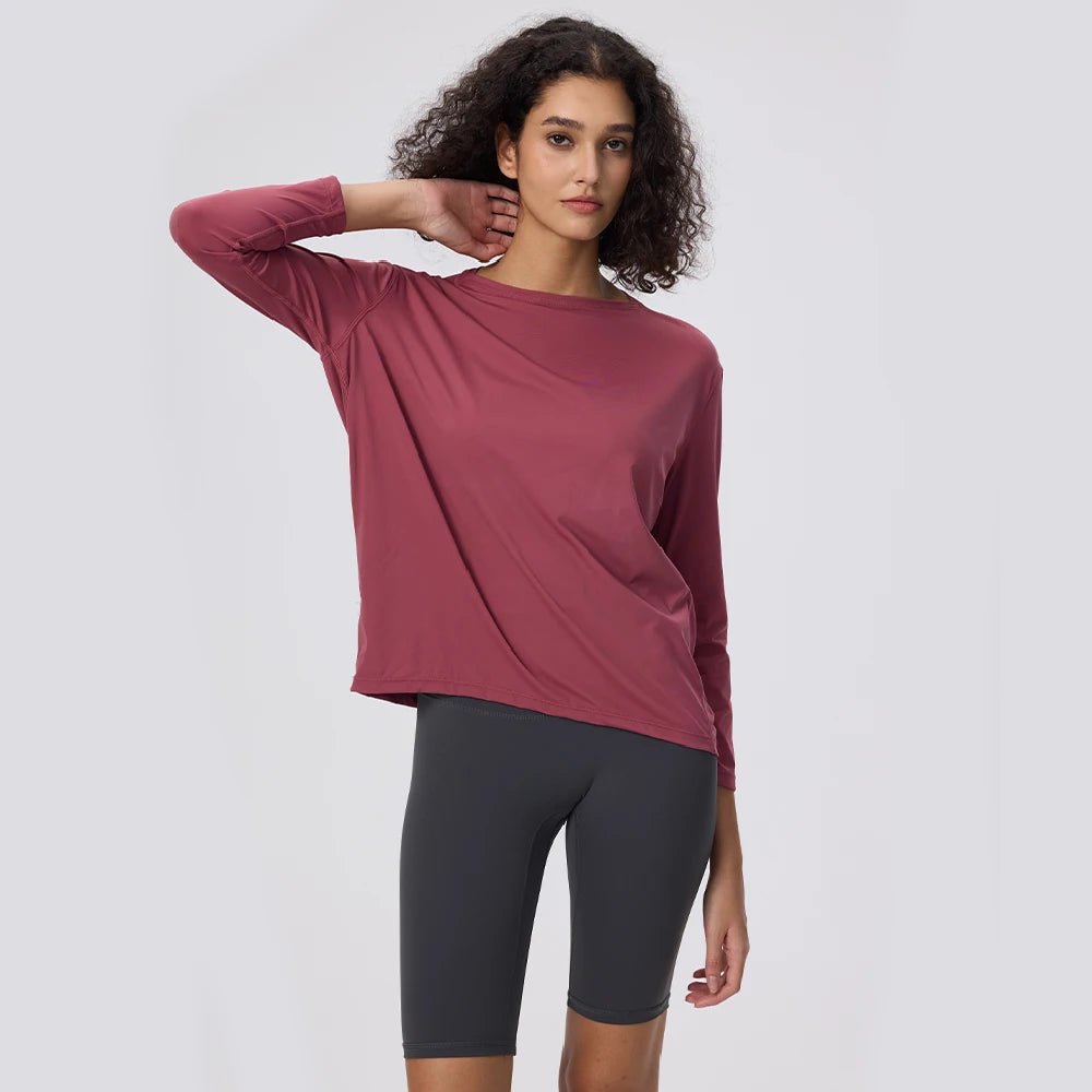 Yoga Long Sleeve Workout Top Running Clothes Physical Shirts &amp; Blouses Top Fitness Loose T-shirt Clothing Sportswear Woman Gym