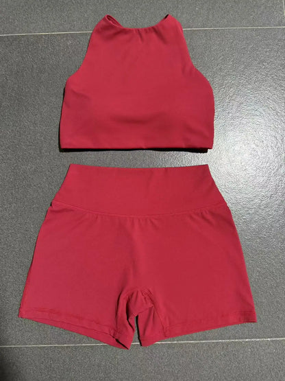 Gym Workout Clothing Detachable Chest Pad Cross Back Vest Yoga Shorts Sets Tight Quick-Dry Fitness Sports Shorts Suits for Women