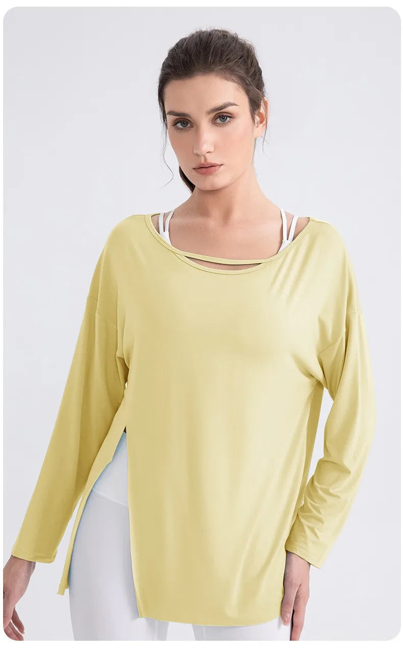 Women Cool Long Sleeve Yoga Cover Up Loose Breathable Fitness Workout Tops for Pilates