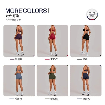 Gym Workout Clothing Detachable Chest Pad Cross Back Vest Yoga Shorts Sets Tight Quick-Dry Fitness Sports Shorts Suits for Women