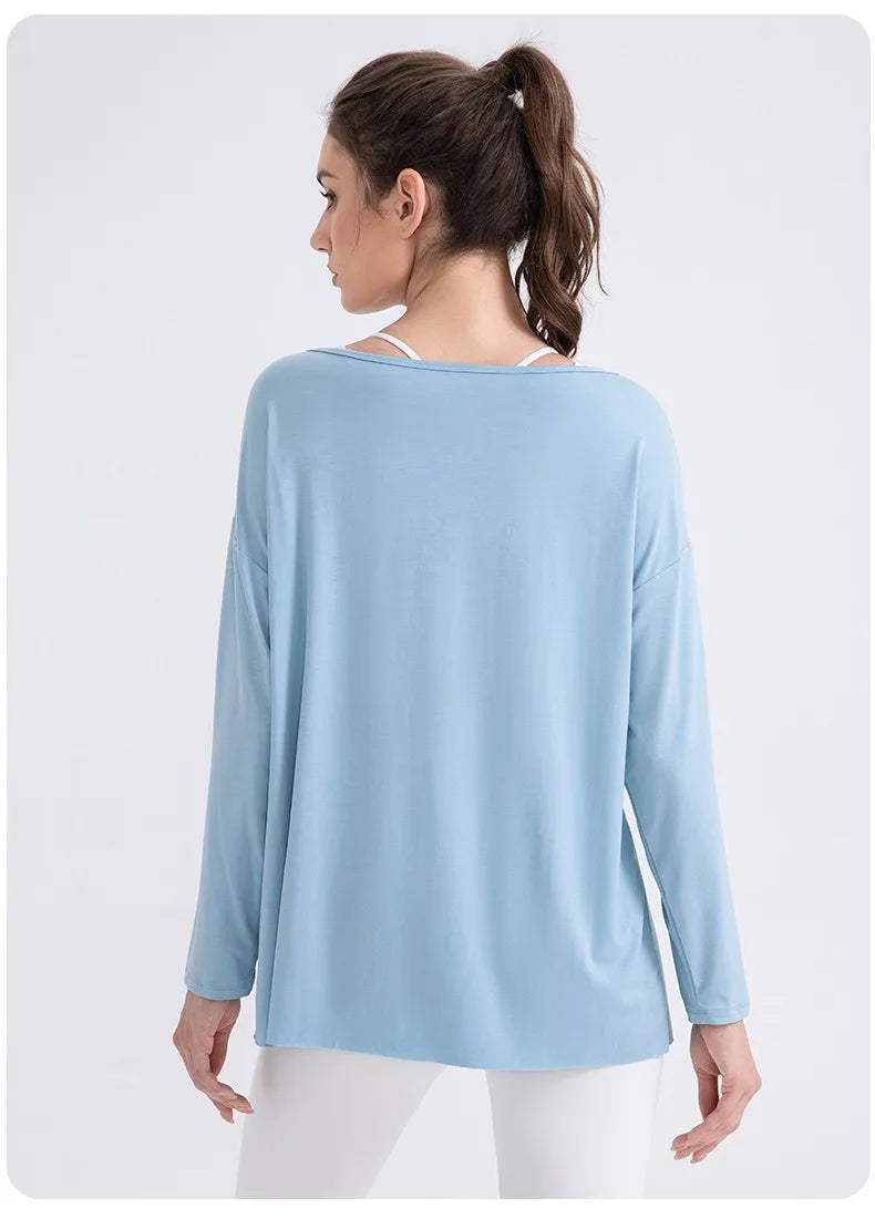 Women Cool Long Sleeve Yoga Cover Up Loose Breathable Fitness Workout Tops for Pilates