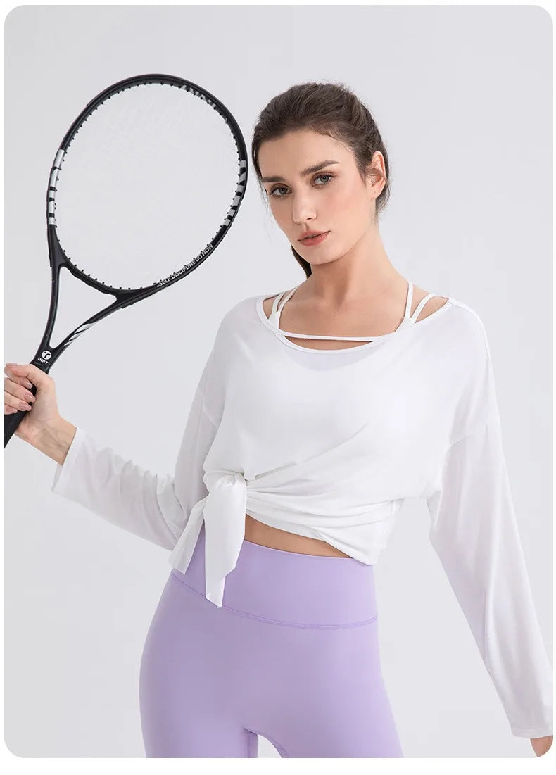 Women Cool Long Sleeve Yoga Cover Up Loose Breathable Fitness Workout Tops for Pilates